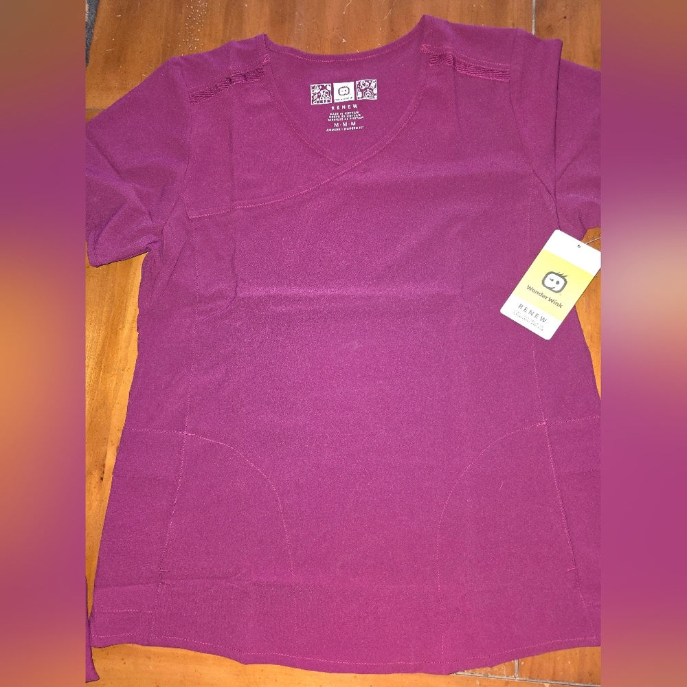 Wine Mock Wrap Neck Scrub Top Wink Renew Scrubs Medium NEW!